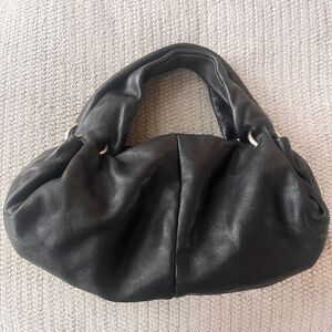 Sequoia Black Leather Buttery Soft Double Handle Shoulder Bag Silver Hardware